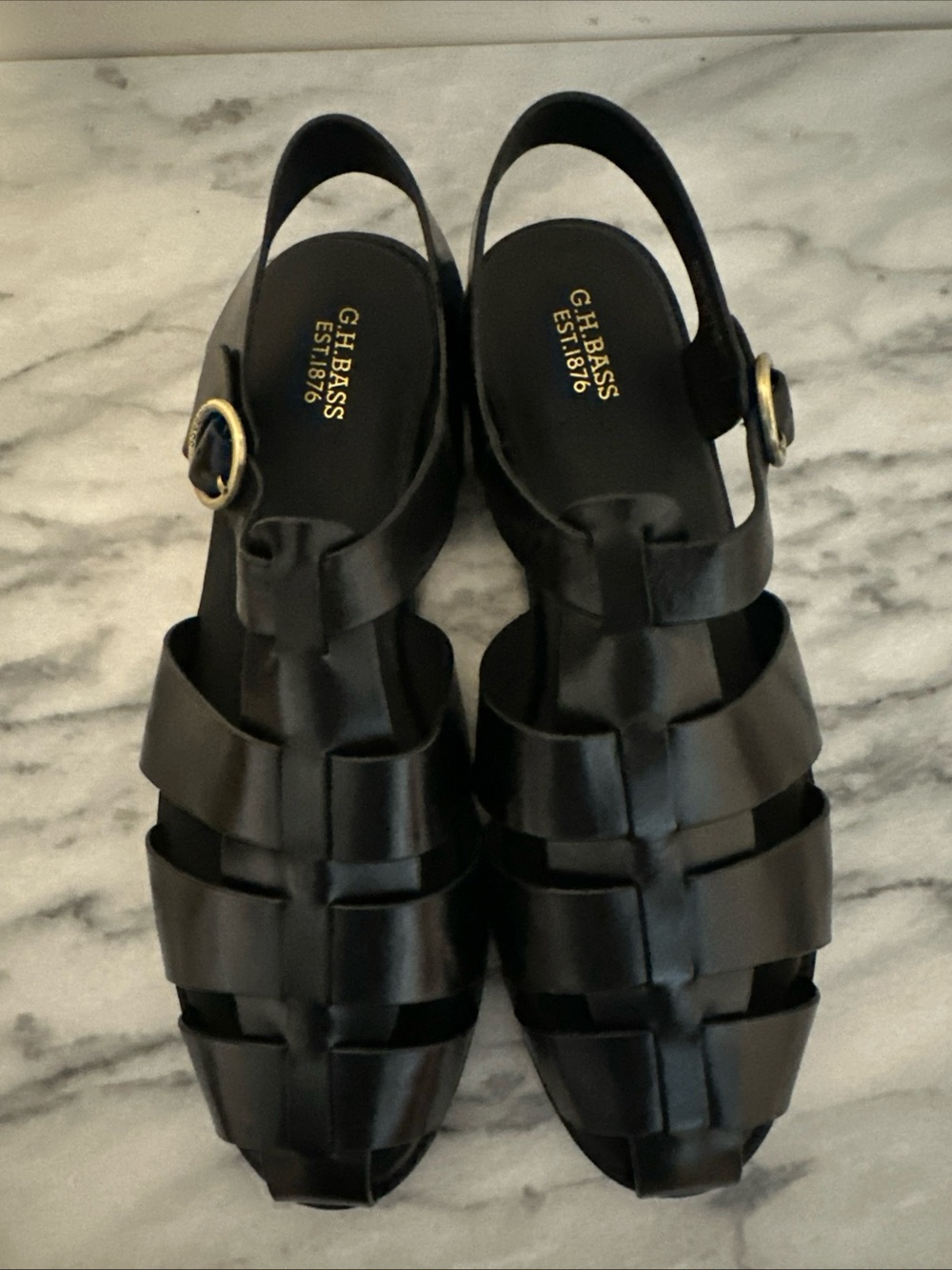 G.H.Bass Black Women’s Fisherman Sandals leather soles women’s sz 10 NEW